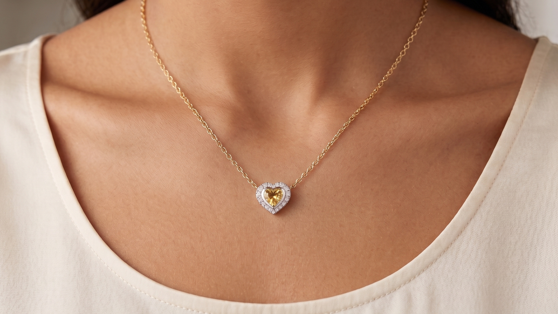 1.02ct Yellow Sapphire Heart Pendant with Diamonds