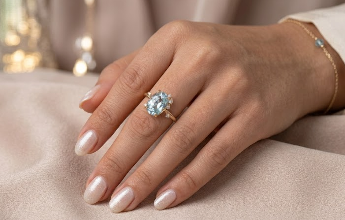 1.18ct Aquamarine & Diamond Ring